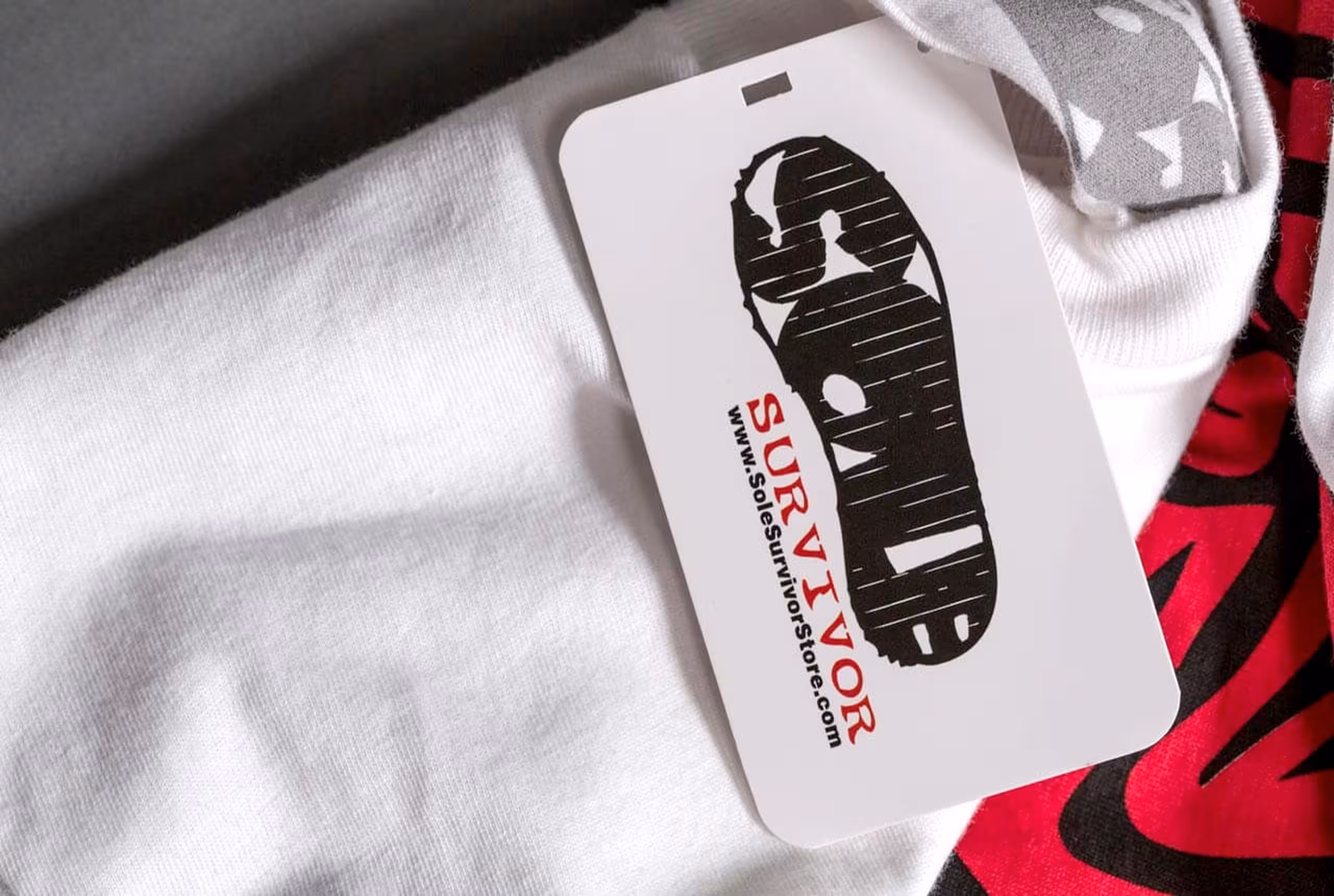A custom hang tag for Sole Survivor store 