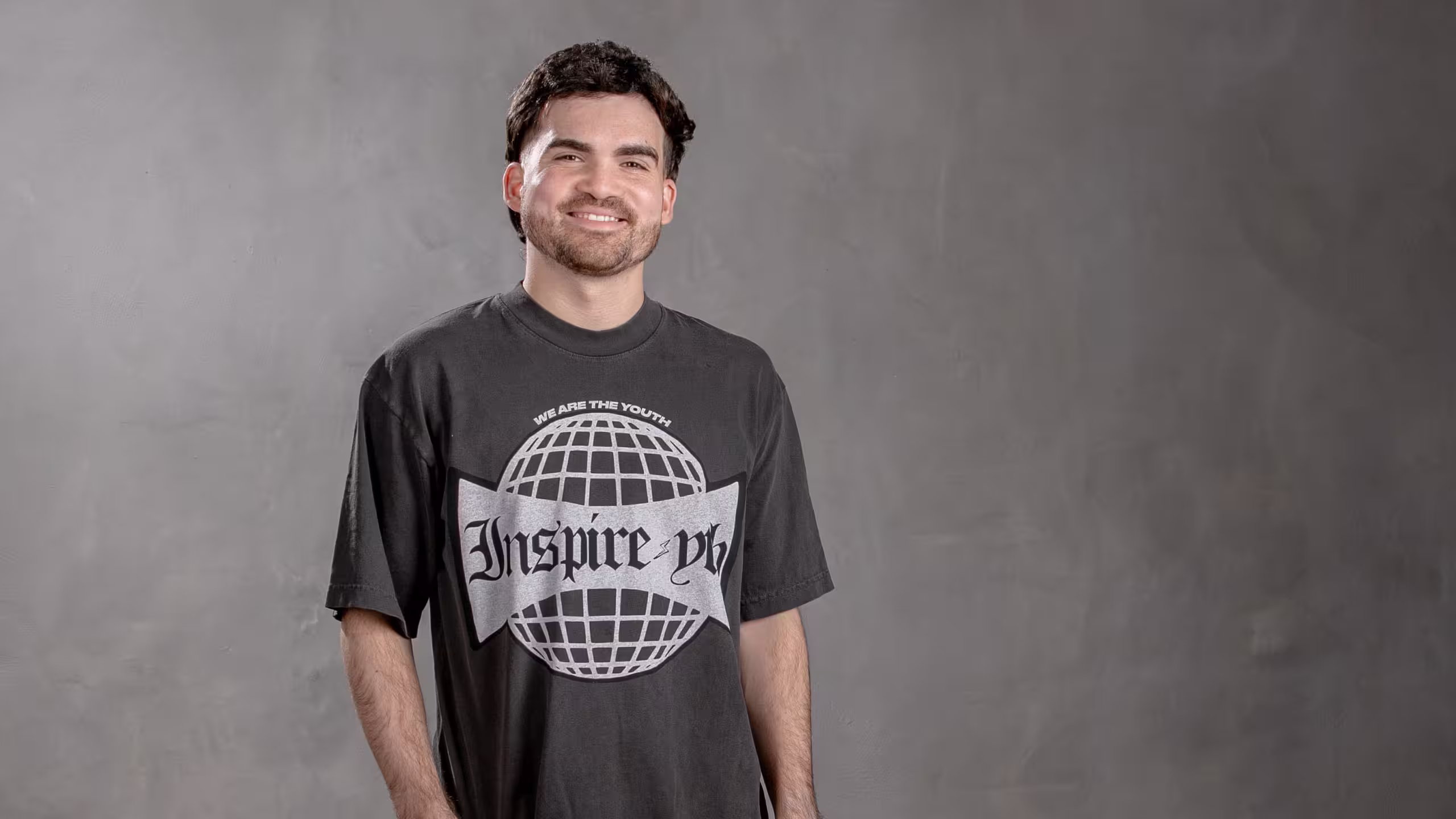 man wearing a black t-shirt
