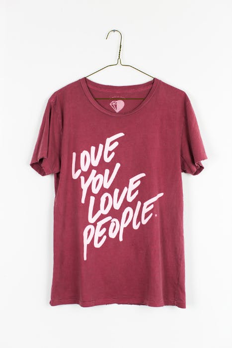 red t-shirt with love you love people printed on it red t-shirt with love you love people printed on it
