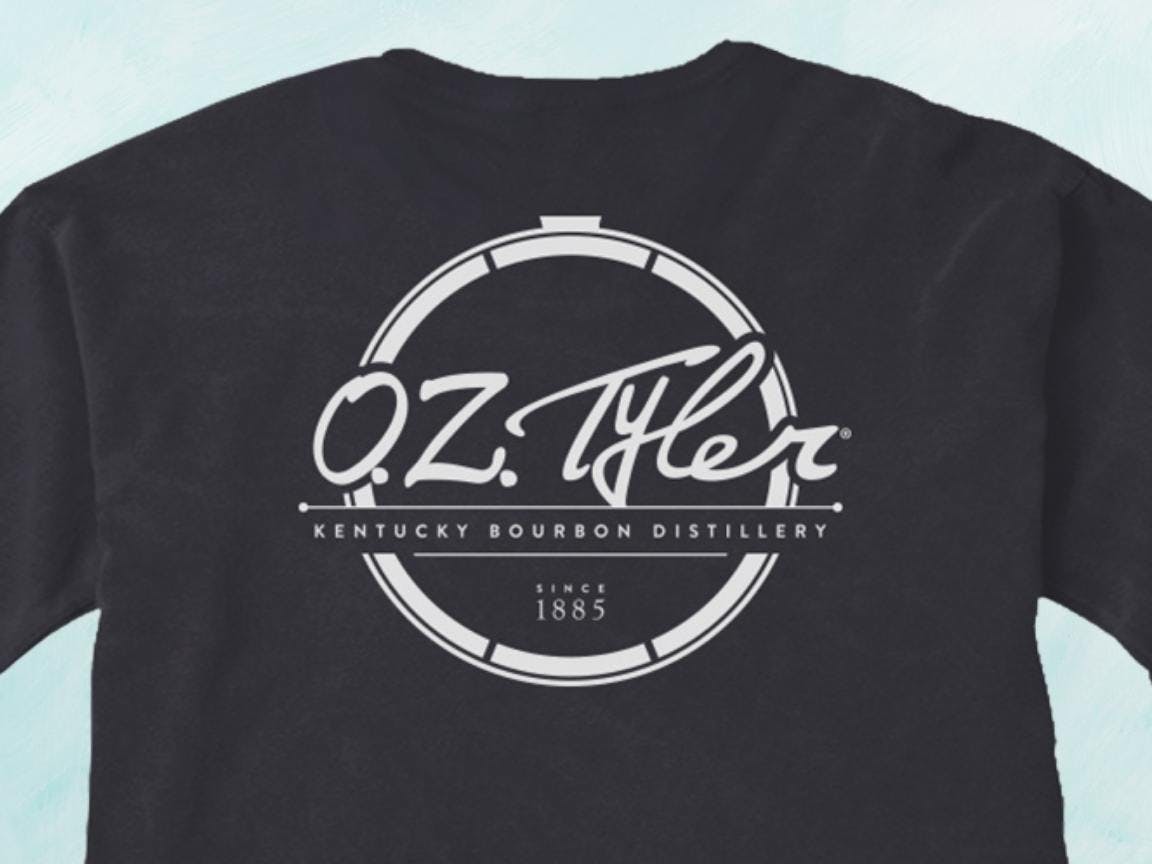 Black sweatshirt with white circle outline logo and O.Z. Tyler spelled out Black sweatshirt with white circle outline logo and O.Z. Tyler spelled out
