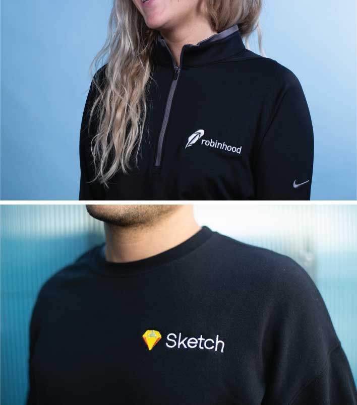 female and male wearing black embroidered tops female and male wearing black embroidered tops