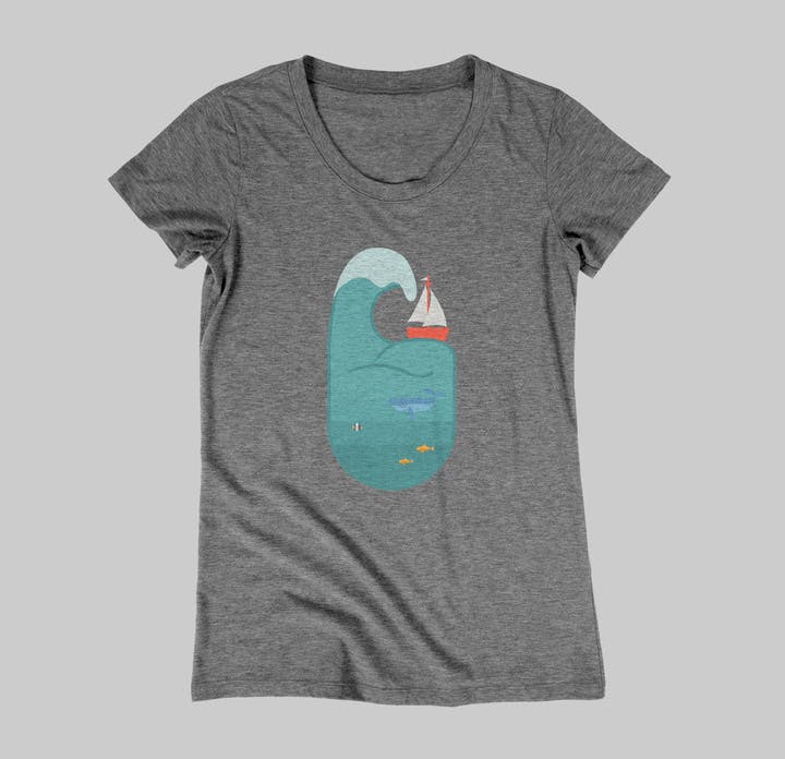 gray t-shirt with water and sail boat gray t-shirt with water and sail boat