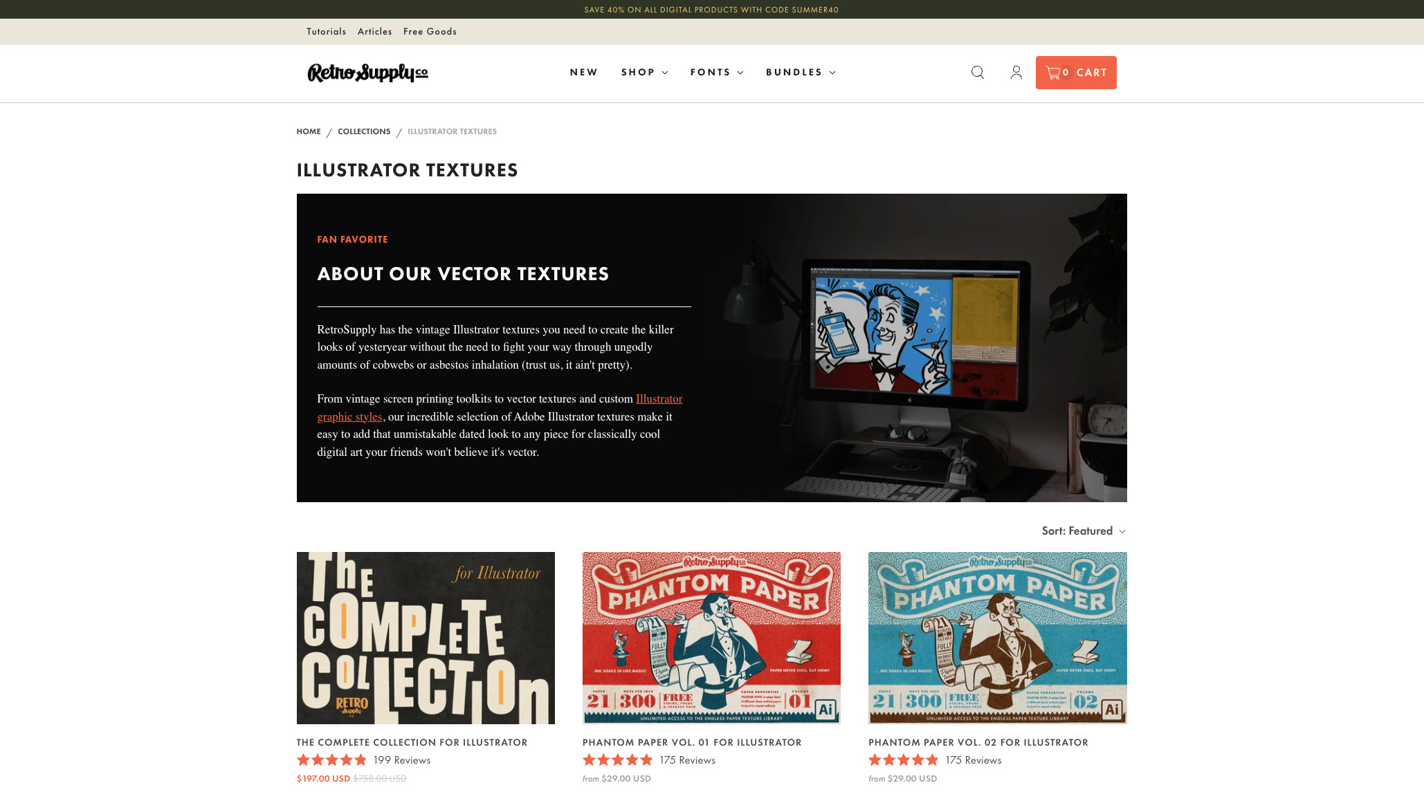 screen capture retro supply co website