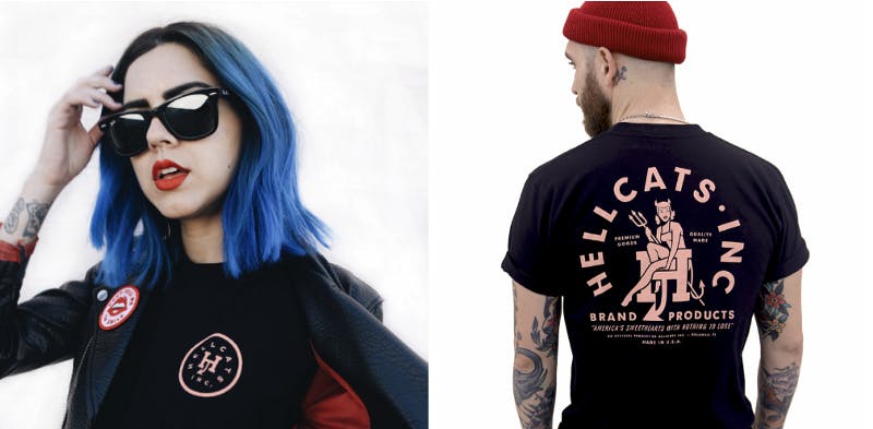 designs on t-shirts being worn by a woman and man designs on t-shirts being worn by a woman and man